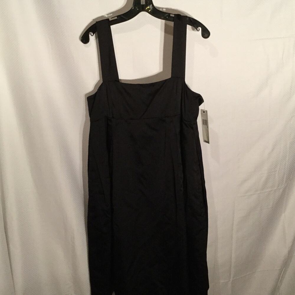 DKNY vintage black satin tank dress 12 NWT empire waste hip fullness midi length
